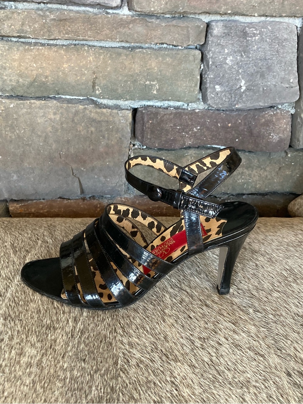 Valentino Garavani Couture Vintage Runway Black Patent Strappy Heeled Sandal